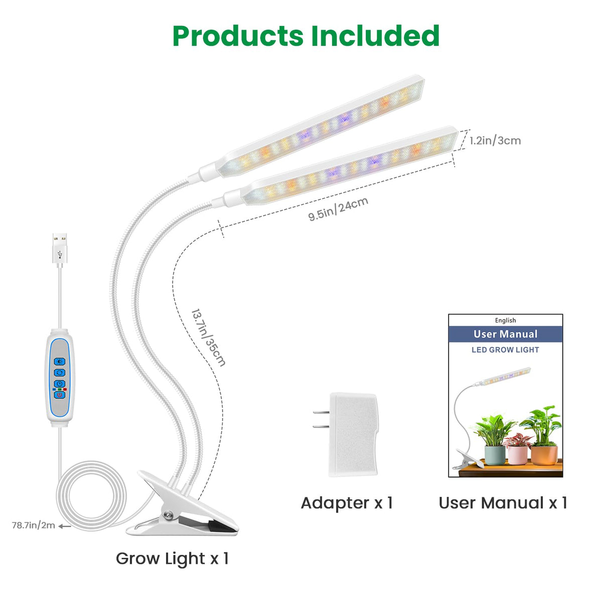Aumtrly Plant Lights for Indoor Growing, 2 Head White Clip on Grow Lamp