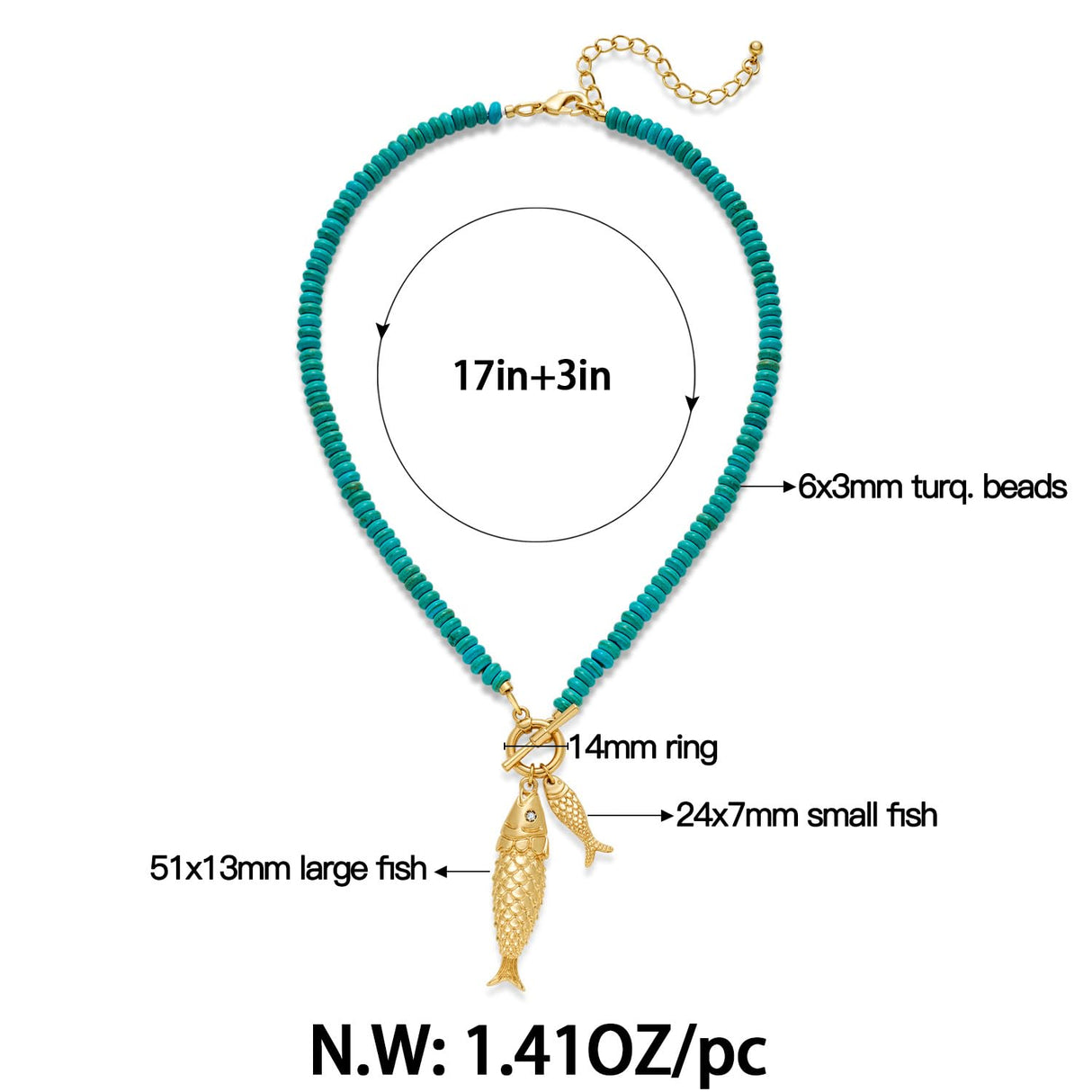 FAUTHENTICUTE Chunky Gold Fish Pendant Necklace for Women