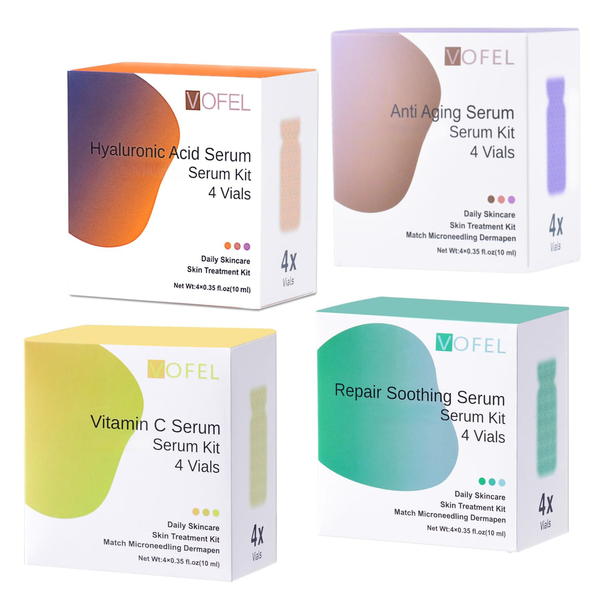 VOFEL Anti Aging Serum with Hyaluronic Acid Vitamin C Serum Facial Serum Ampoules 0.35 oz 4 Kits 16 Vials (4 kits gift box)