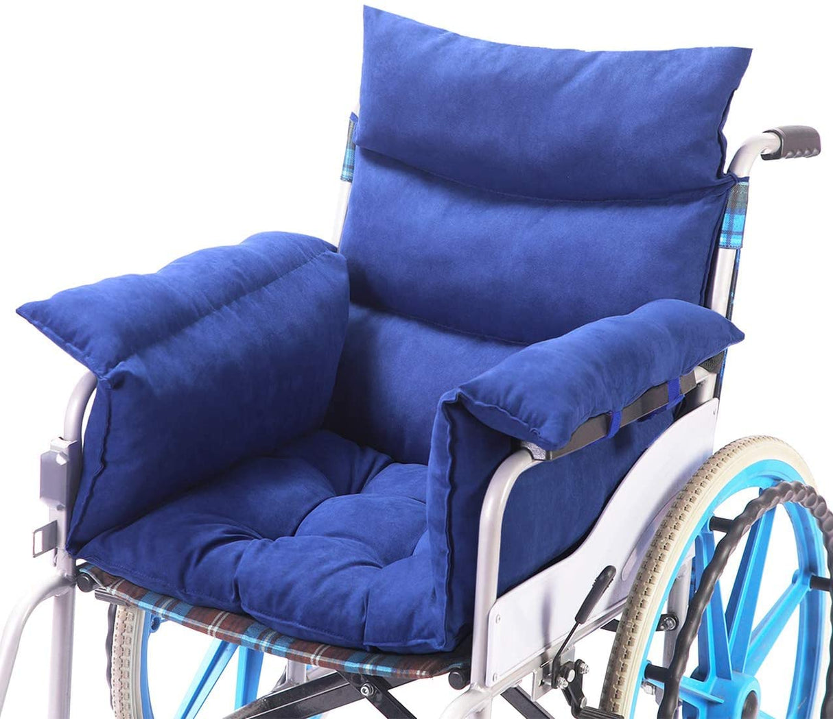 Trendcode Wheelchair Cushions,Pressure Pain Relief Accessories with Armrest Covers. Supports Coccyx & Back, Non-Slip. Fits 18" Wheelchair with Full Arms, Blue.