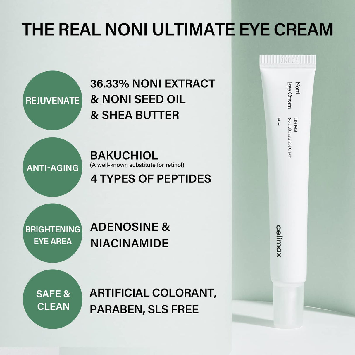 celimax Real Noni Eye Cream | with Noni Extract & Bakuchiol (Retinol), For Wrinkle, Crows Feet & Under Eye, Dark Circles, Hydrating, Sensitive For Skin, 20ml