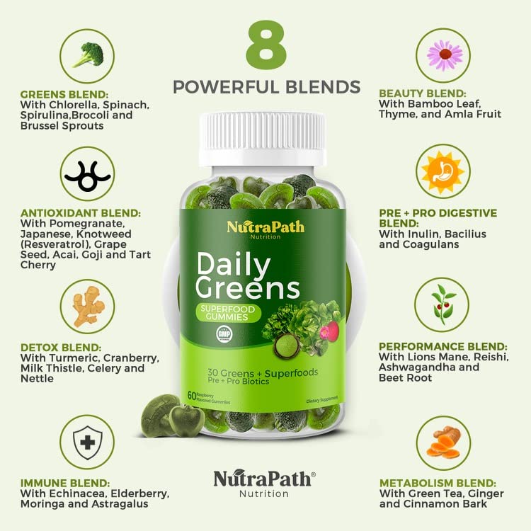 Superfood Daily Greens Gummies - Fruits, Veggies, and Super Foods for Immunity, Energy - 60 Gummies