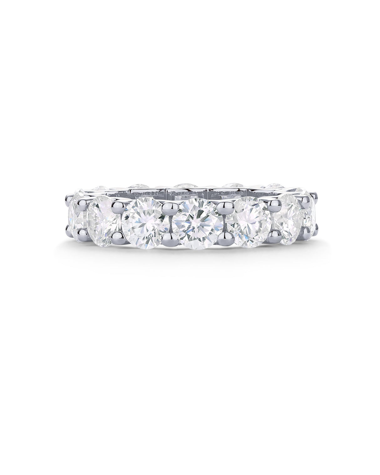 PAVOI Rhodium Plated Eternity Ring for Women | Statement Eternity Band Rings with Round Cubic Zirconia | Stackable Wedding Band | Love Engagement Trendy Bridal Jewelry - White, Size 7