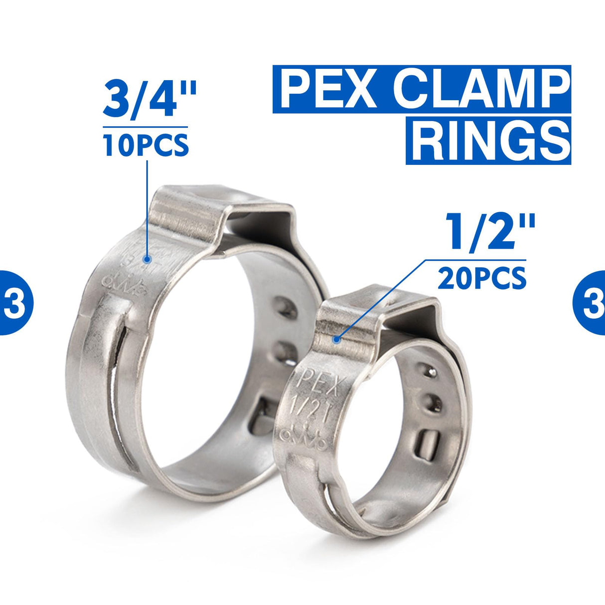 iCrimp PEX Crimping Tool Kit for 3/8-in, 1/2-in, 3/4-in, 1-in PEX Clamp Cinch & Removal, c/w 1/2''(20 Pack) and 3/4''(10 Pack) PEX Clamp Rings, PEX Tubing Cutter