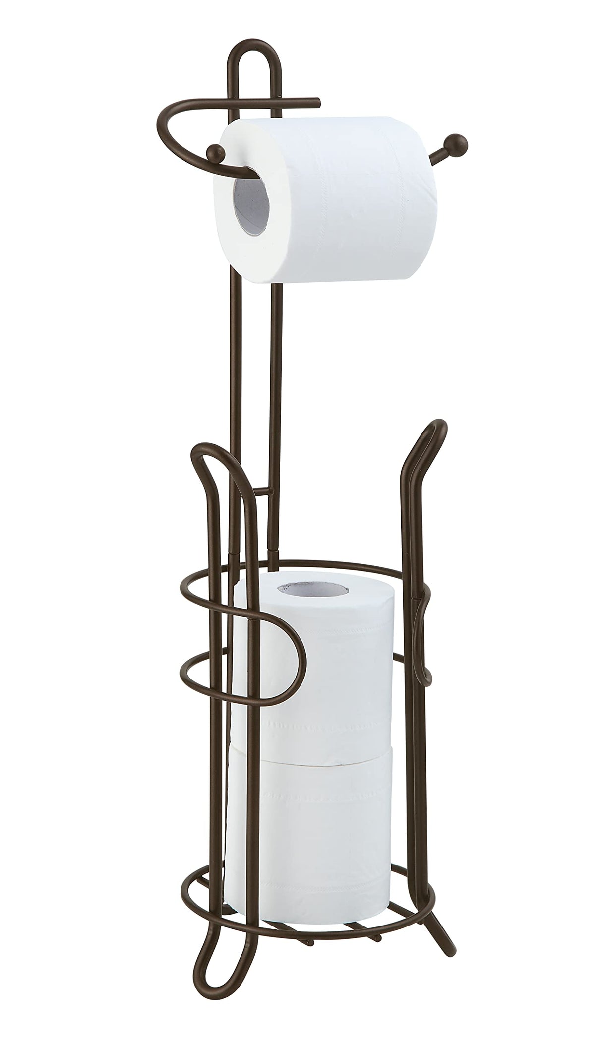 SunnyPoint Freestanding Toilet Paper Holder with Storage – Holds 3 Spare Rolls, Heavy-Duty Steel, Oil Bronze Finish, Easy Assembly, Space-Saving Bathroom Organizer