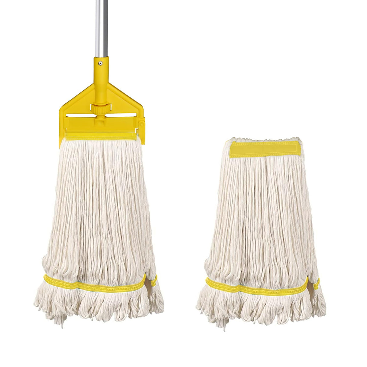 KULED Heavy Duty Industrial Mop, Commercial Cotton Mop with 59 Inch Handle, Looped-End String Wet Mops with 2 Heads for Floor Cleaning, Workshop, Warehouse, Home and Garage