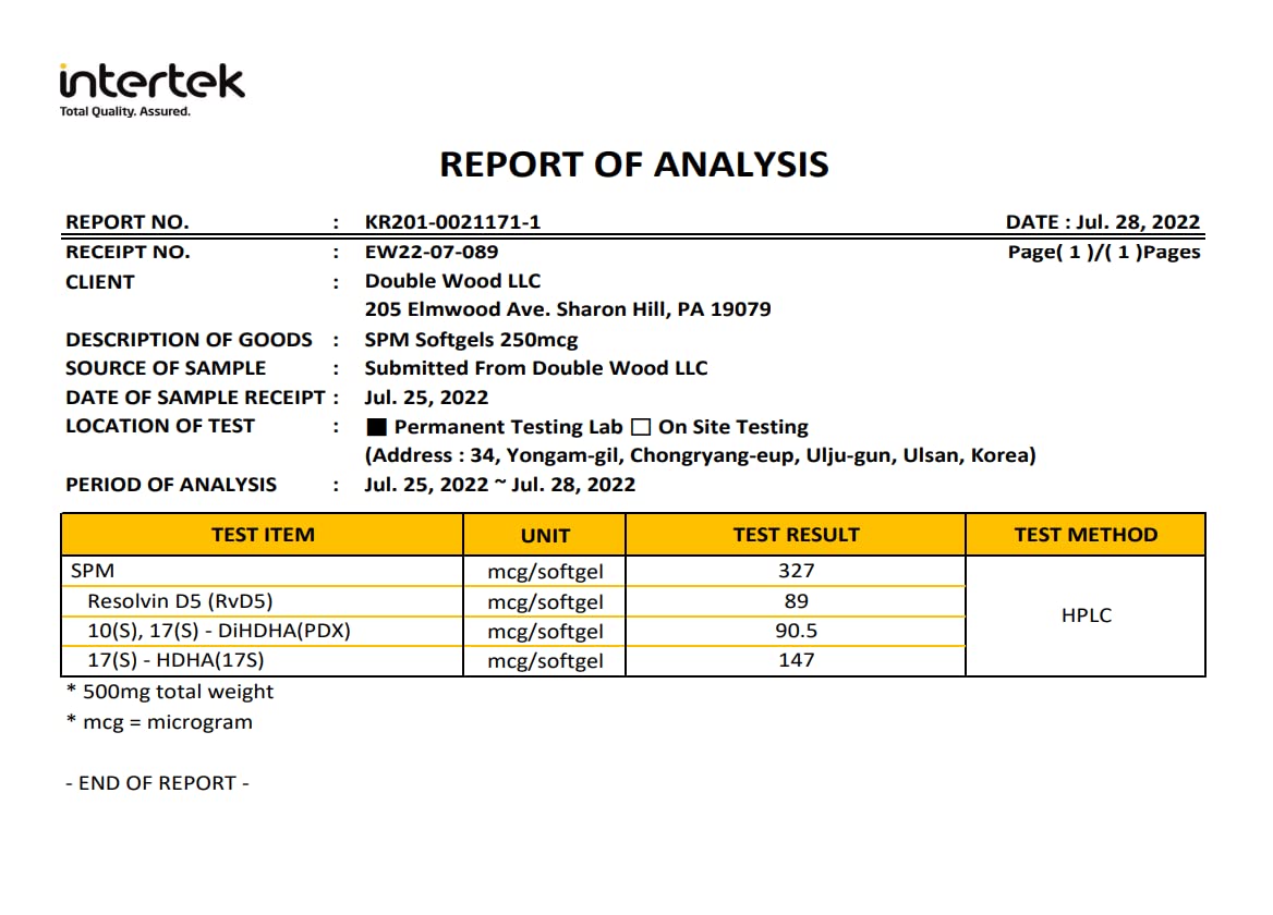 SPM Max (Specialized Pro-Resolving Mediators) 120 Softgels, 500mg (Only Product Standardized and Third Party Tested to Contain Active SPMs, Check The Supplement Fact Panel) by Double Wood