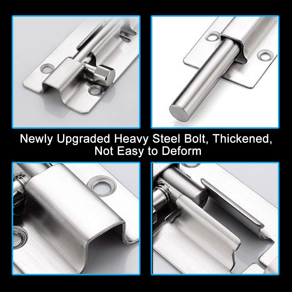 FATLODA 8 Pack Barrel Bolt Latch, Slide Bolt Latch 3 Inches Slide Latch Lock, Thickened Stainless Steel Sliding Lock for Door, Brushed Finish Sliding Bolt Lock, Sliding Bolt Latch with 48PCS Screws