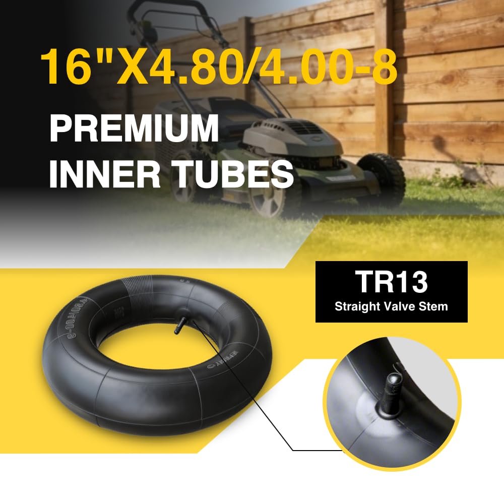 2-Pack 16"x 4.80/4.00-8 Universal Replacement Pneumatic Tire and tube-TR13 Straight Valve Stem,435LBS Load,for TRUPER Wheelbarrow,Yard Trailer,Mower,Hand Truck,Garden Trailer,Utility Cart,Wagon