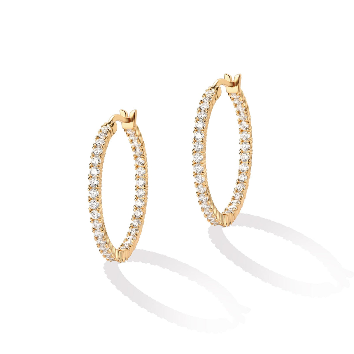 PAVOI Hoop Earrings for Women, 925 Silver, Yellow Gold, Size 30 Millimeters