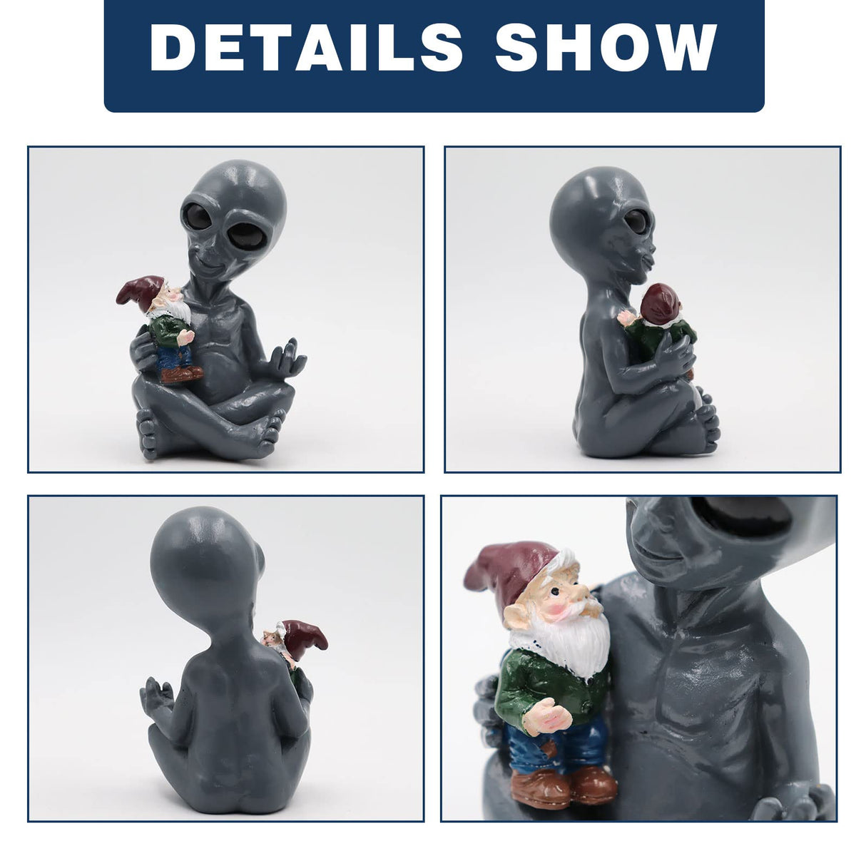Dnoifne Alien Hugging Gnome Garden Decoration, Resin Dwarf Statue, Waterproof Outdoor Decor for Patio Lawn Porch, Birthday and Housewarming Gifts