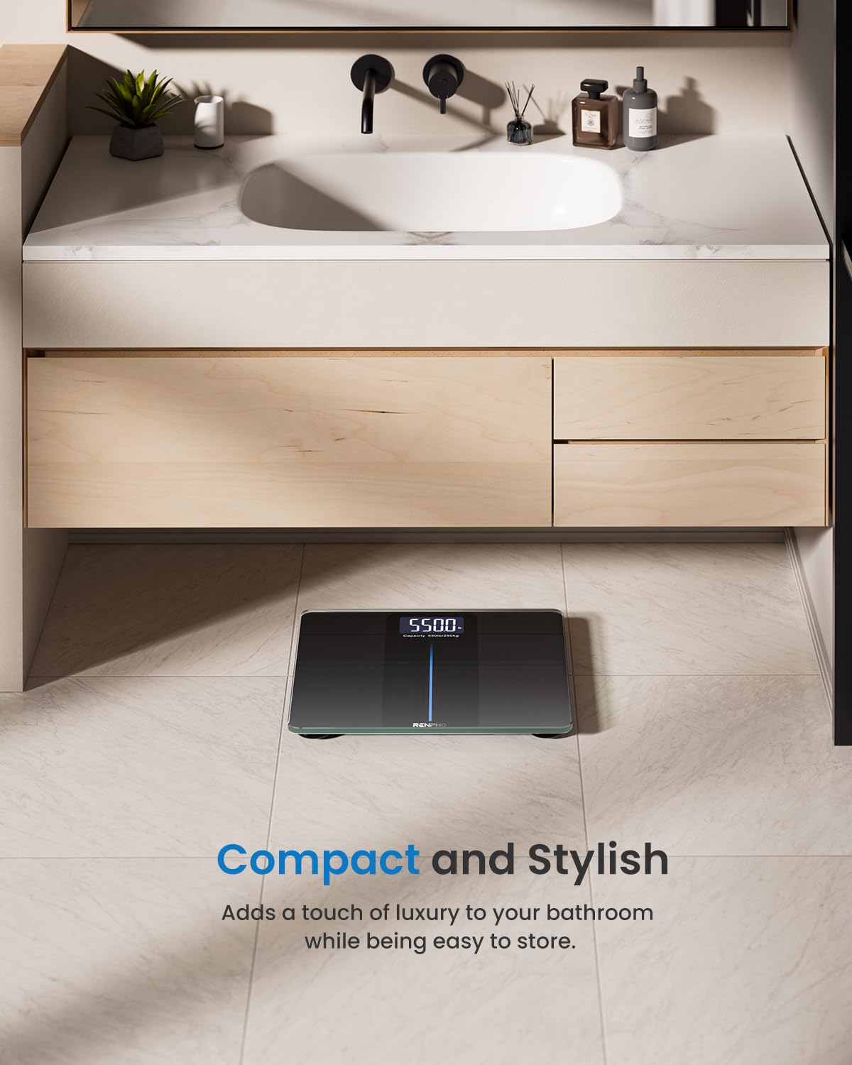 RENPHO 550lb Scale for Body Weight, Digital Bathroom Scale with Large LED Display, Big Platform Weighing Machine with Extra-High Capacity, Most Accurate to 0.05lb, 13x11.8in, Core 1L