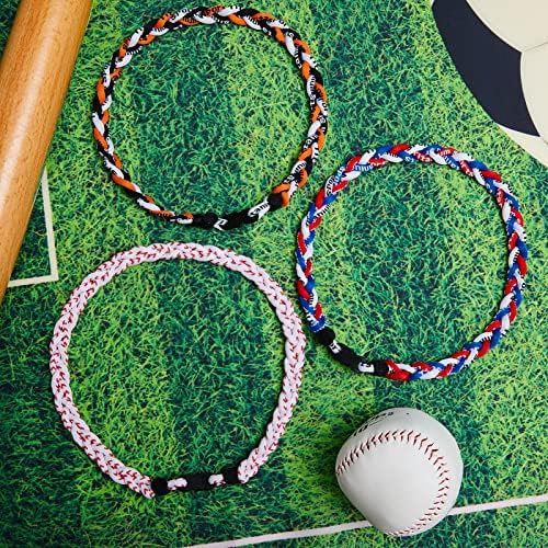 Junkin Baseball Necklaces Three Braided Rope Titanium Necklace for Team Gifts Boys Men Player Softball Fans Sports