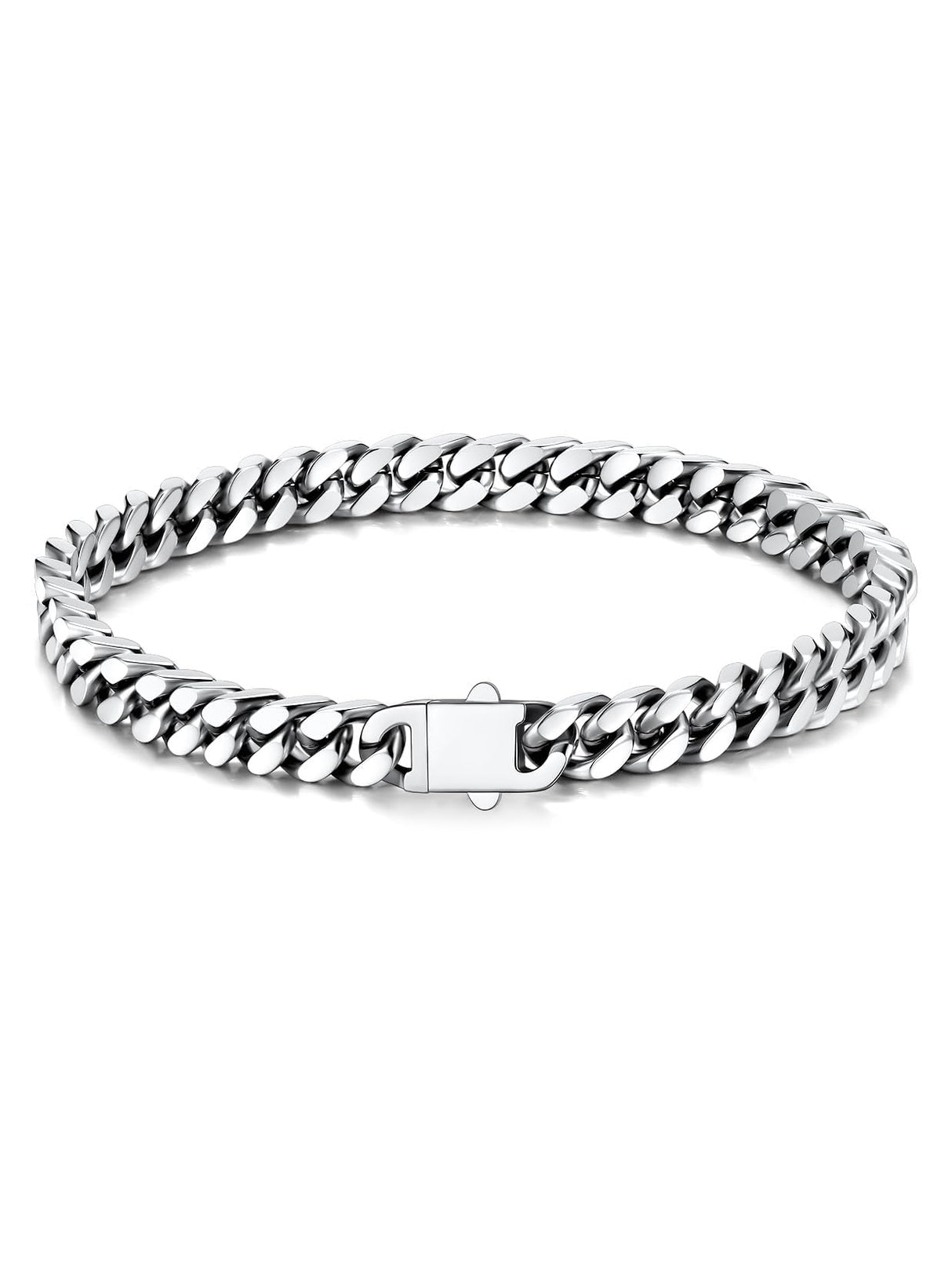 Stainless Steel Cuban Chain Bracelets for Men 5MM Silver Bracelet 7.5 Inch