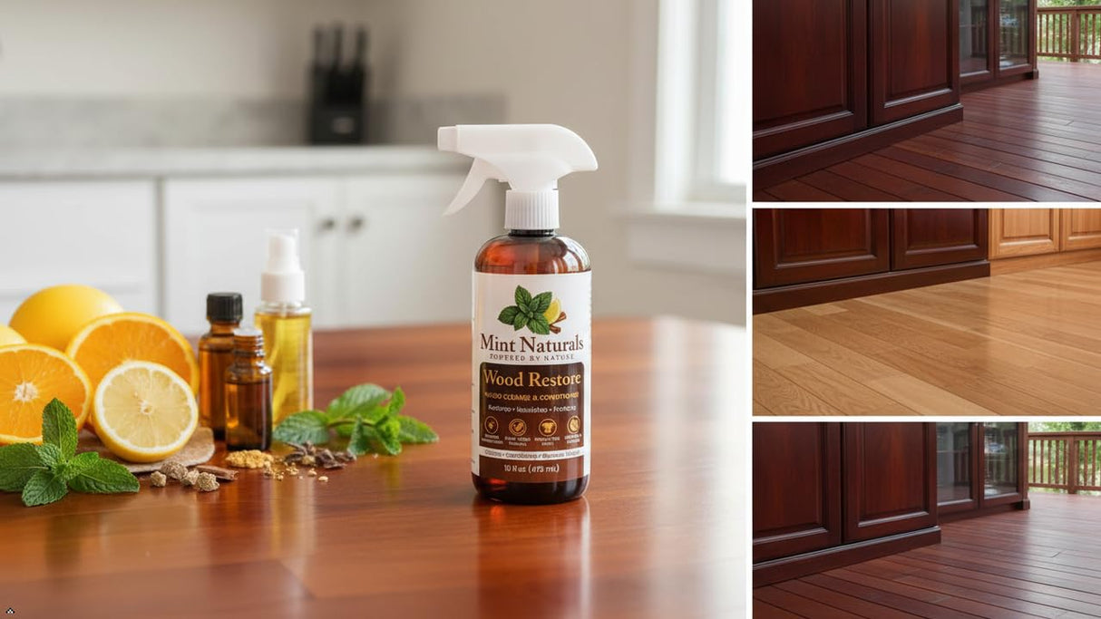 Mint Naturals Natural Wood Cleaner & Furniture Conditioner – Plant-Based Polish Formula That Helps Clean & Protect Wood Surfaces, 16 oz – Made in USA