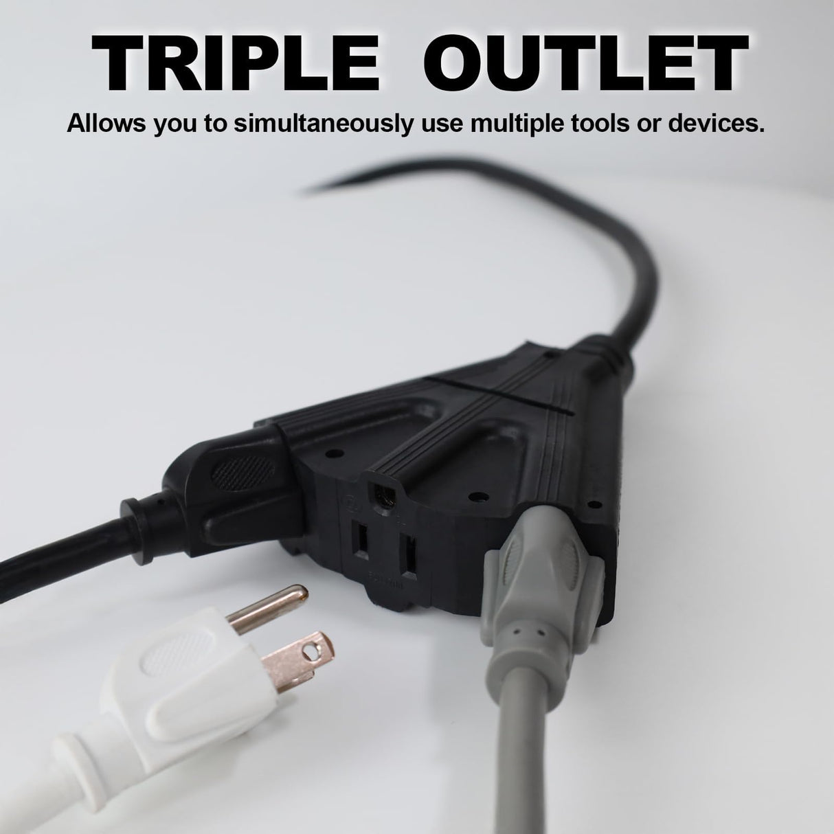 EP 50 Ft Outdoor Extension Cord with 3 Electrical Power Outlets - 16/3 SJTW Black Cable with 3 Prong Grounded Plug for Safety Great for Christmas Lights, Garden and Major Appliances