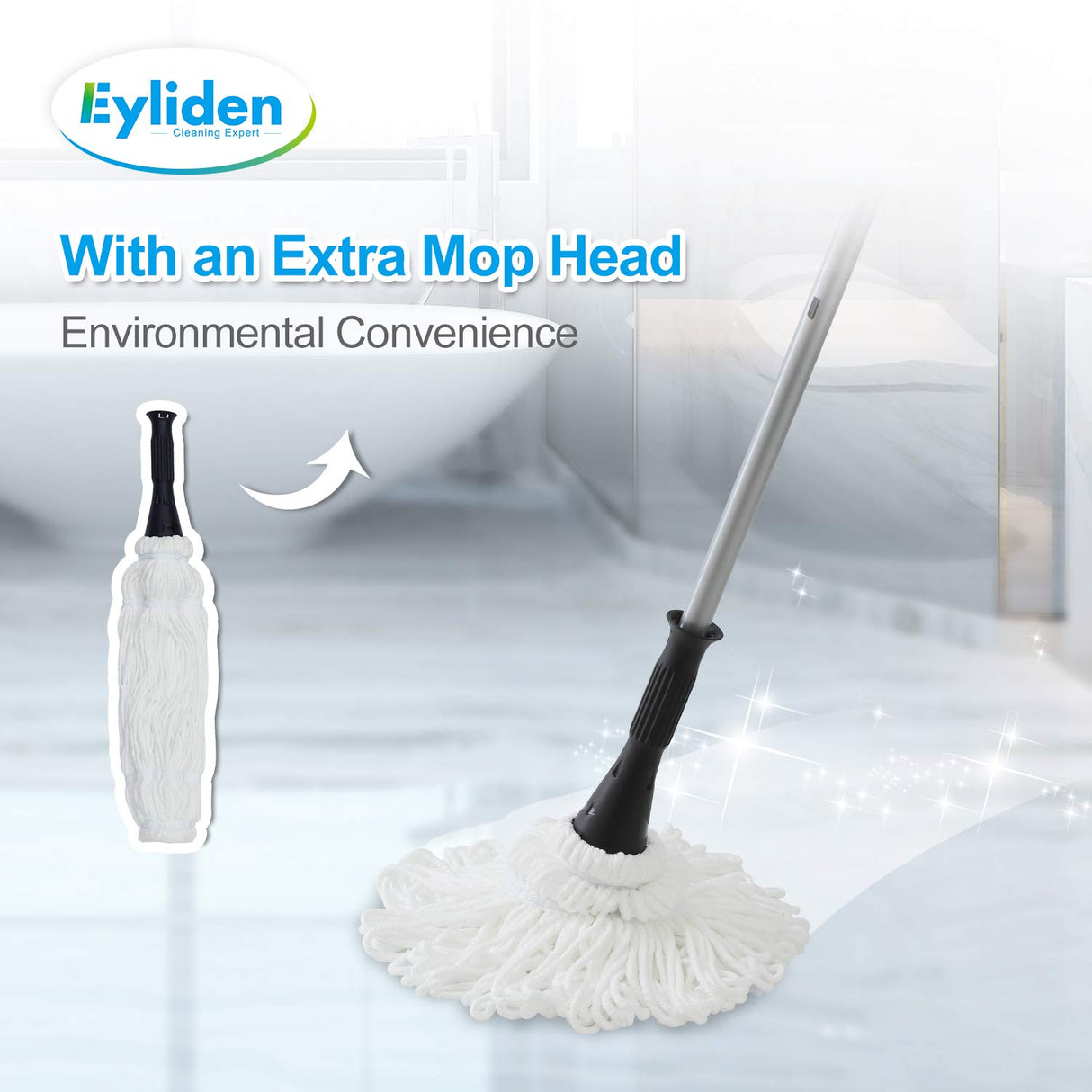 Eyliden Twist Mop, 2 Reusable Microfiber Heads, No Touch Dirt, Easy Wring