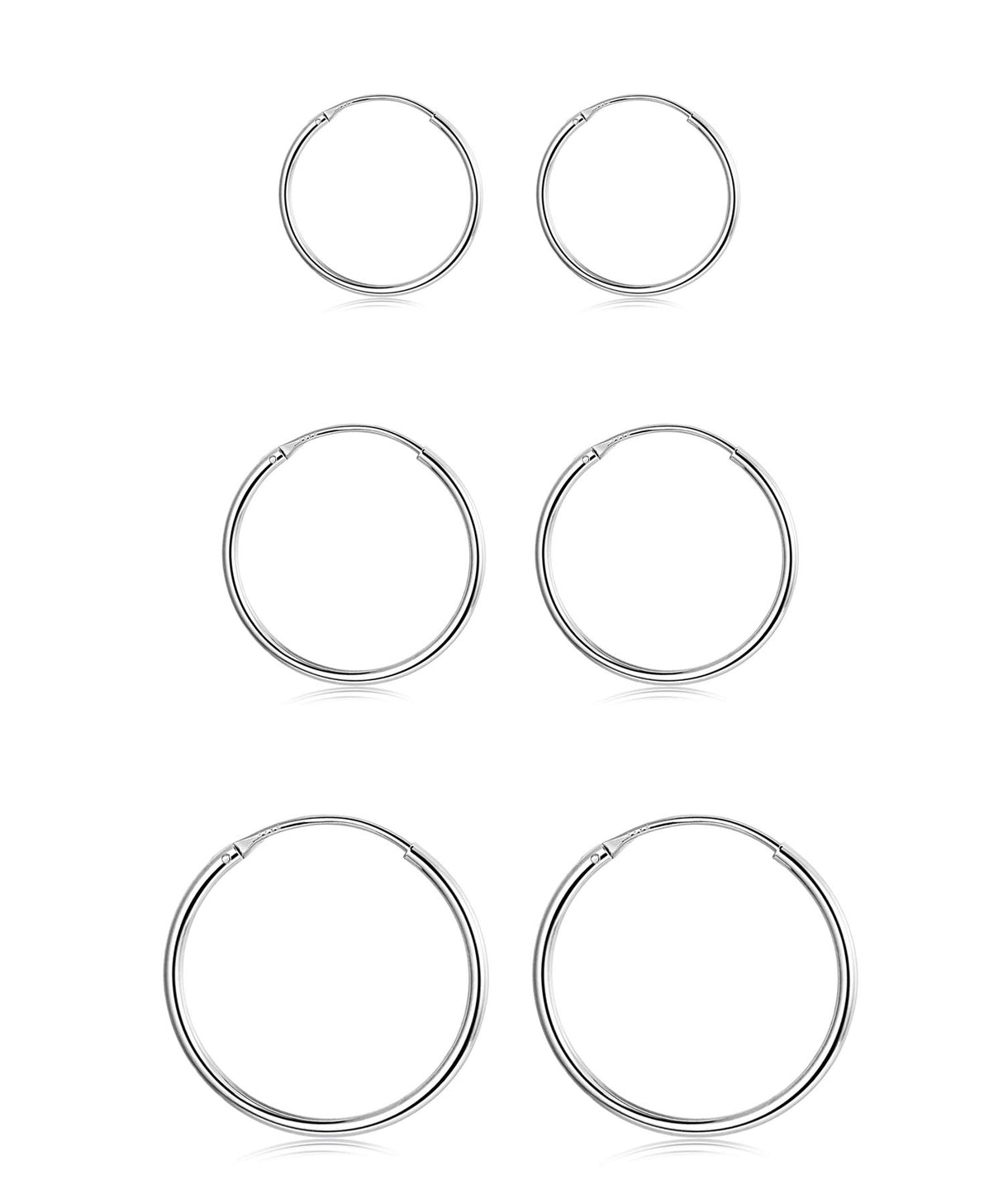 Sllaiss 3 Pairs 925 Sterling Silver Small Hoop Earrings For Women Men Round Endless Hoop Earrings Set Lightweight 10MM 15MM 20MM (Set 1:10MM 15MM 20MM)