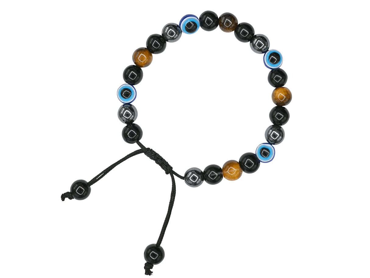 Amazing Gemstone Evil Eye Bracelets for Men Women - Ultimate Protection - Black Obsidian, Tigers Eye and Hematite - Healing Bracelets Gifts for Mom Mothers Day Pulseras Para Hombres Mujer