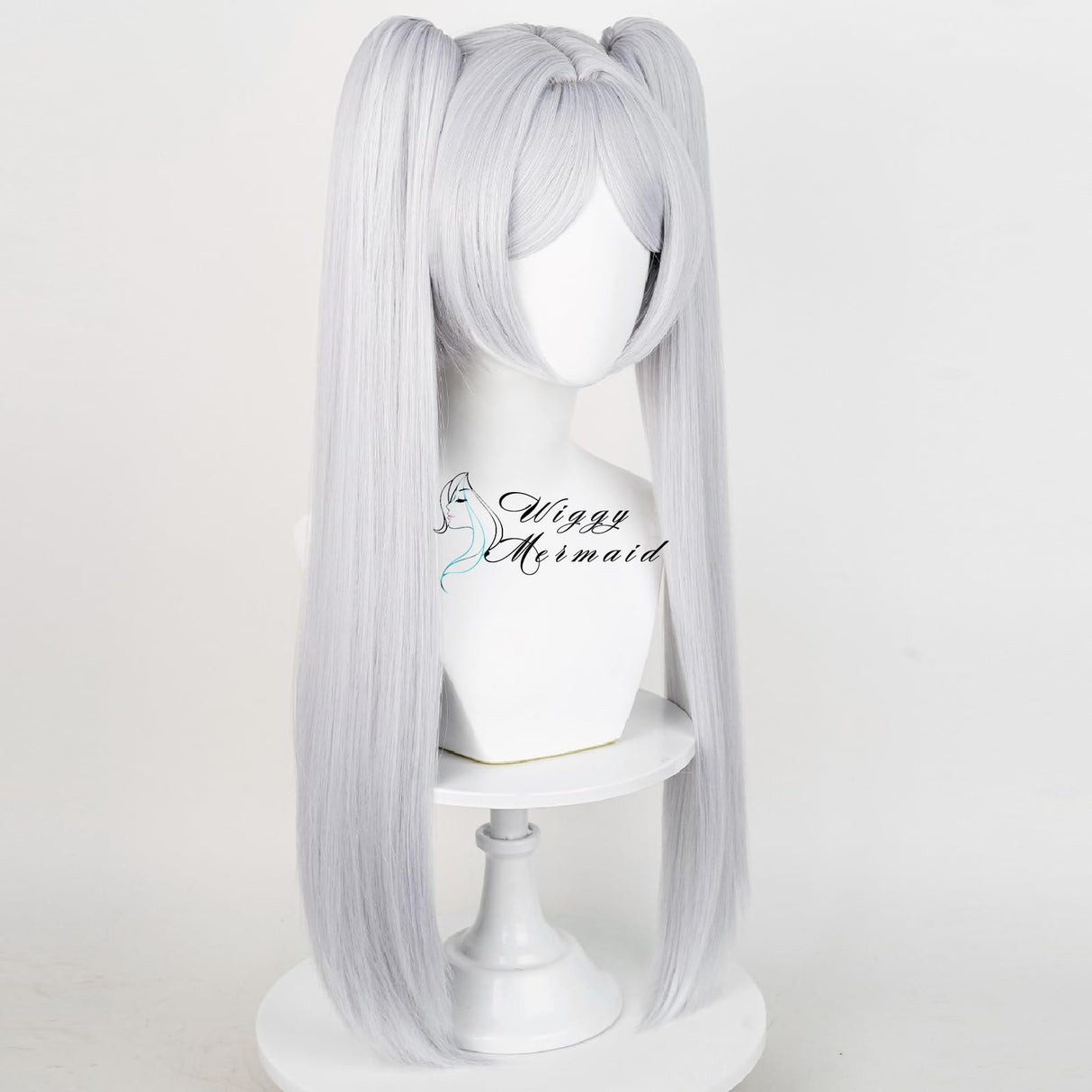 Frieren Cosplay Wig for Sousou no Frierenn, Long Silver White Wigs Ponytails + Wig Cap for Frieren Beyond Journey's End Halloween Christmas Costume Party