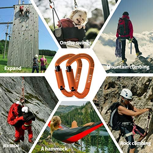 FVW Auto Locking Rock Climbing Carabiner Clips, UIAA Certified Professional 25KN (5620 lbs) Heavy Duty Caribeaners for Rappelling Swing Rescue & Gym etc,Large Carabiners,D-Shaped