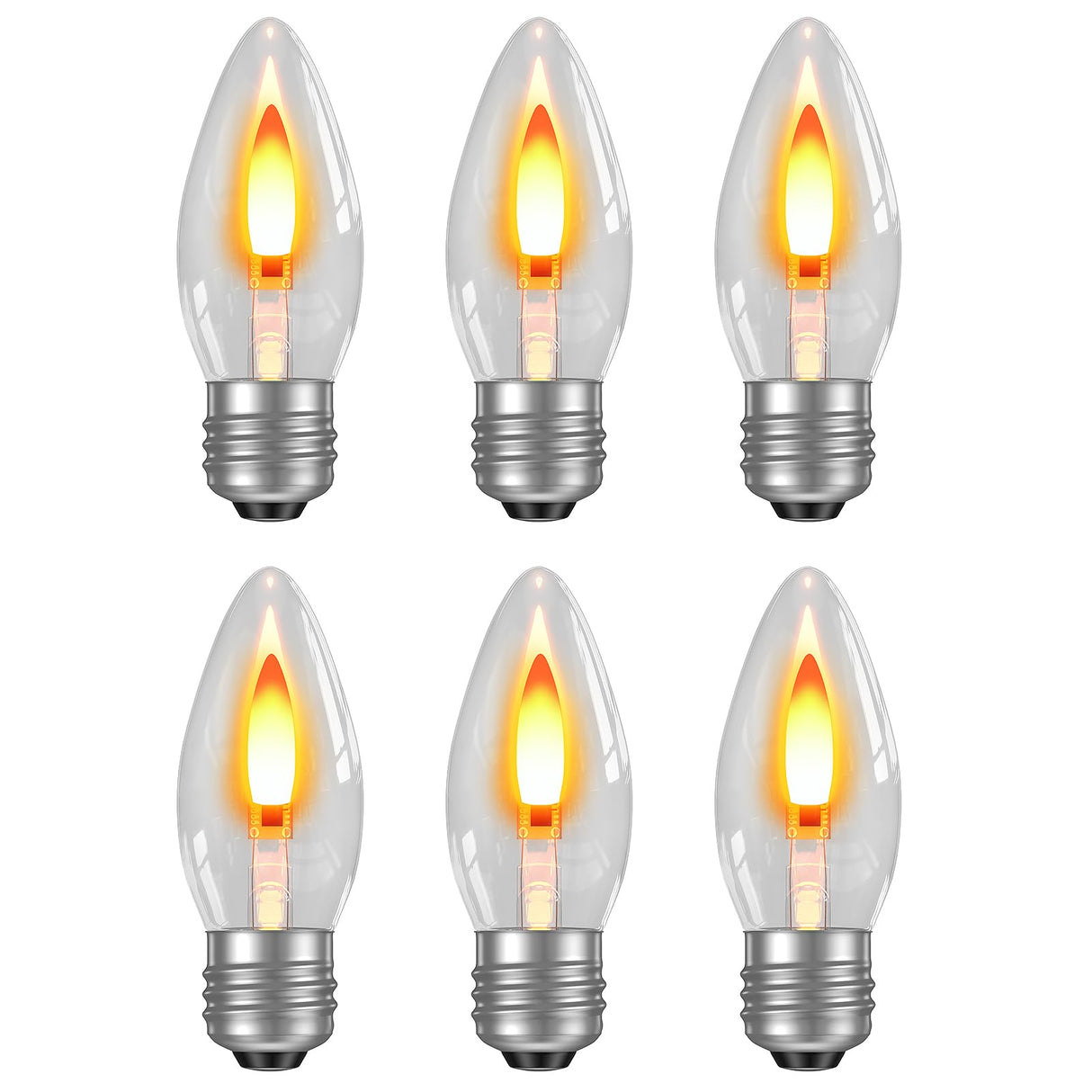 Hompavo LED Flame Light Bulbs - Realistic Flickering Fire Effect Bulb with Glass Shell, E26 Base for Halloween Christmas Home Indoor Outdoor Decor - 6 Pack