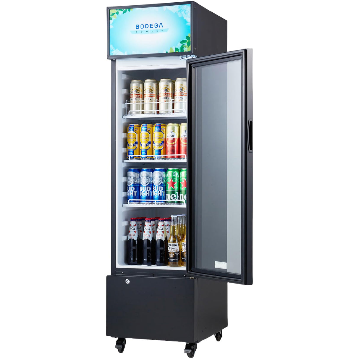 BODEGACOOLER Commercial Refrigerators, Drink Fridge with Glass Door, Tall Beverage Cooler, Single Door Display Refrigerator, for Beer, Soda, 6.34 Cu.ft Capacity
