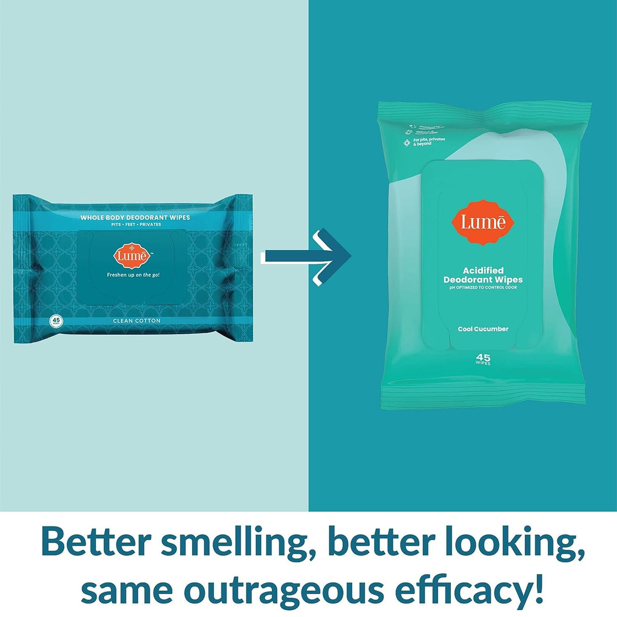 Lume Acidified Deodorant Wipes - 24 Hour Odor Control - Aluminum Free, Baking Soda Free, Skin Loving - 45 Count (Pack of 3) (Cool Cucumber)