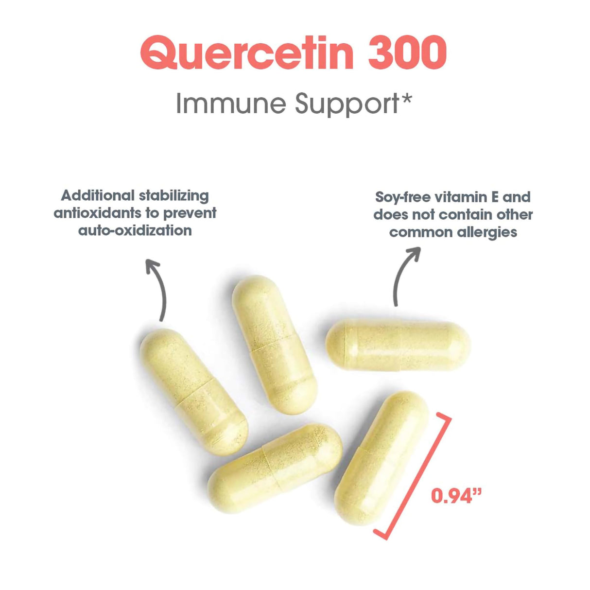 Allergy Research Group Quercetin 300 Dietary Supplement - Immune Support, Stabilized with Antioxidants, Bioflavonoid, Mast Cell, Hypoallergenic, Delayed-Release, Vegetarian Capsules - 60 Count