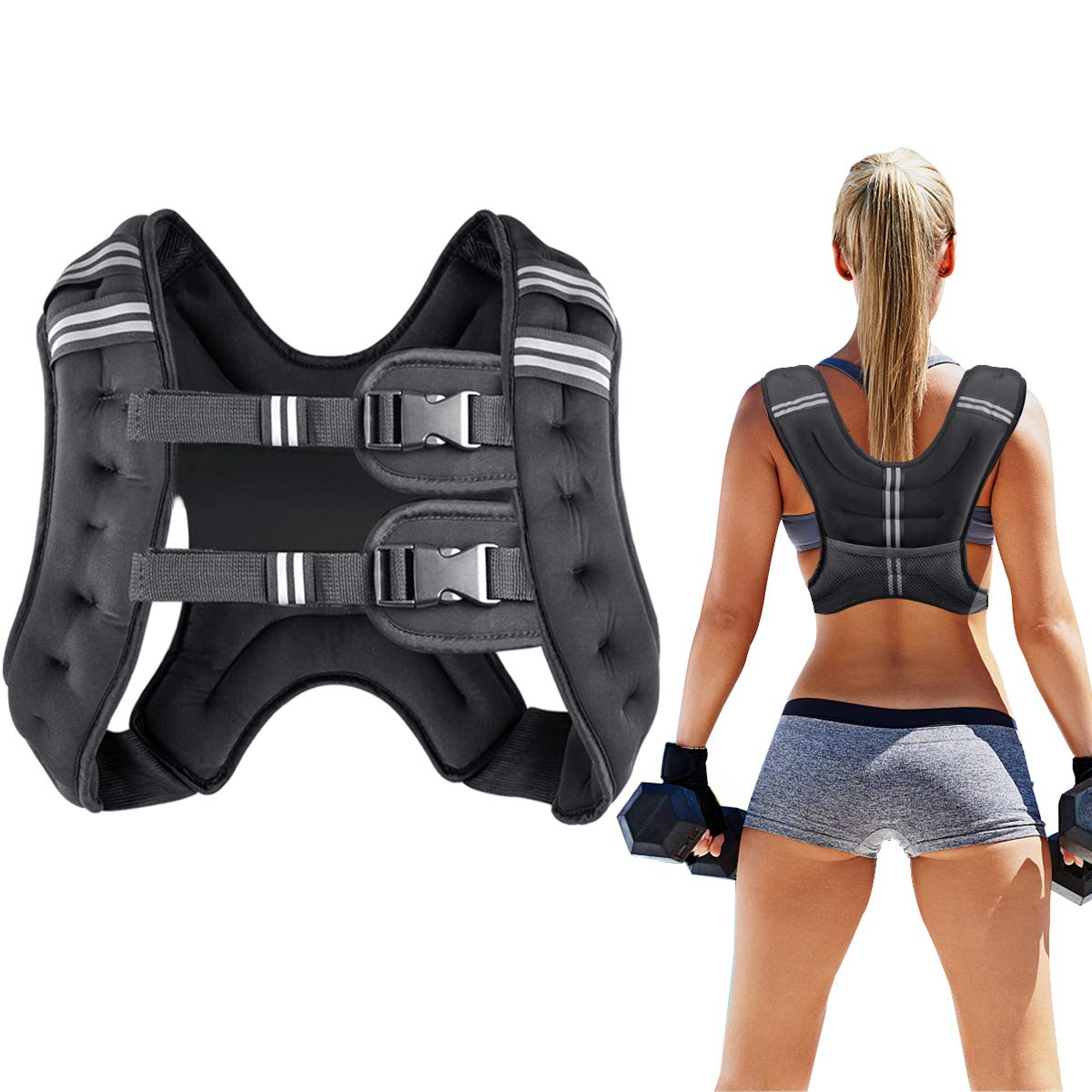 Prodigen Weighted Vest for Women and Men 12 Lbs with Reflective Stripe and Double Adjustable Buckle Straps Weight Vests for Strength Training, Jogging, Cardio, Weight Loss, Muscle Building, Black