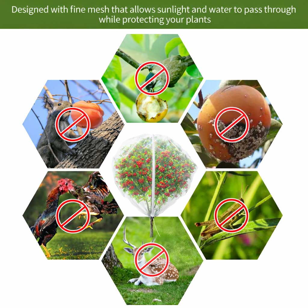 1Pack 13x13ft Large Fruit Tree Netting with Zipper and Drawstring – Anti-Insect, Anti-Bird Protection for Apple, Peach, Cherry Trees and Vegetables – Ideal for Home Gardens,Small Organic Farms