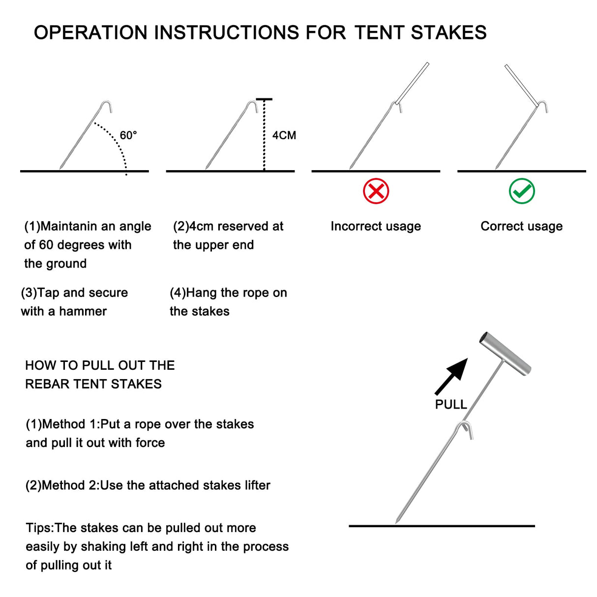 AAGUT Metal Tent Stakes Heavy Duty 9 Inch with Ties and T-Hook for Camping