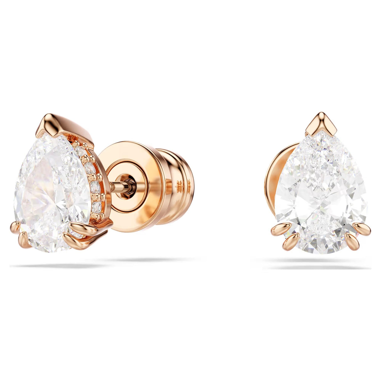 Swarovski Stilla stud earrings, Pear cut, White, Rose gold-tone finish