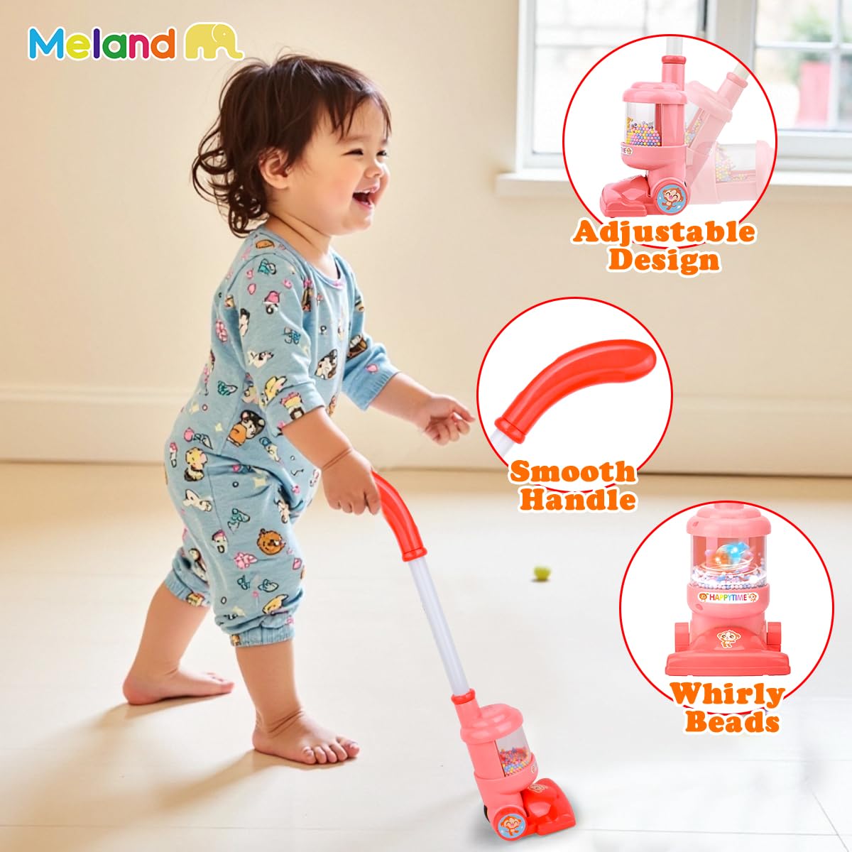 Meland Kids Cleaning Set - 8Pcs Toddler Broom and Toy Vacuum Cleaner, Pretend Play Children House Cleaning Toys, Christmas Birthday Gift for Girls and Boys