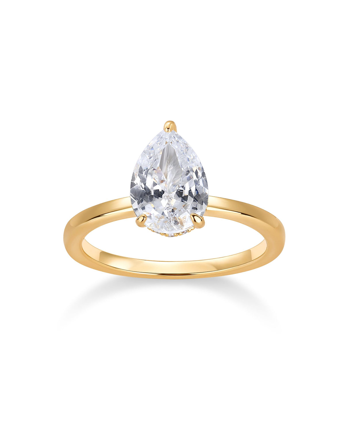 PAVOI 14K Yellow Gold Plated Simple 2.5CT Pear Cubic Zirconia Hidden Halo Eternity Band Bridal Wedding and Engagement Rings for Women - Statement Ring - Size 6