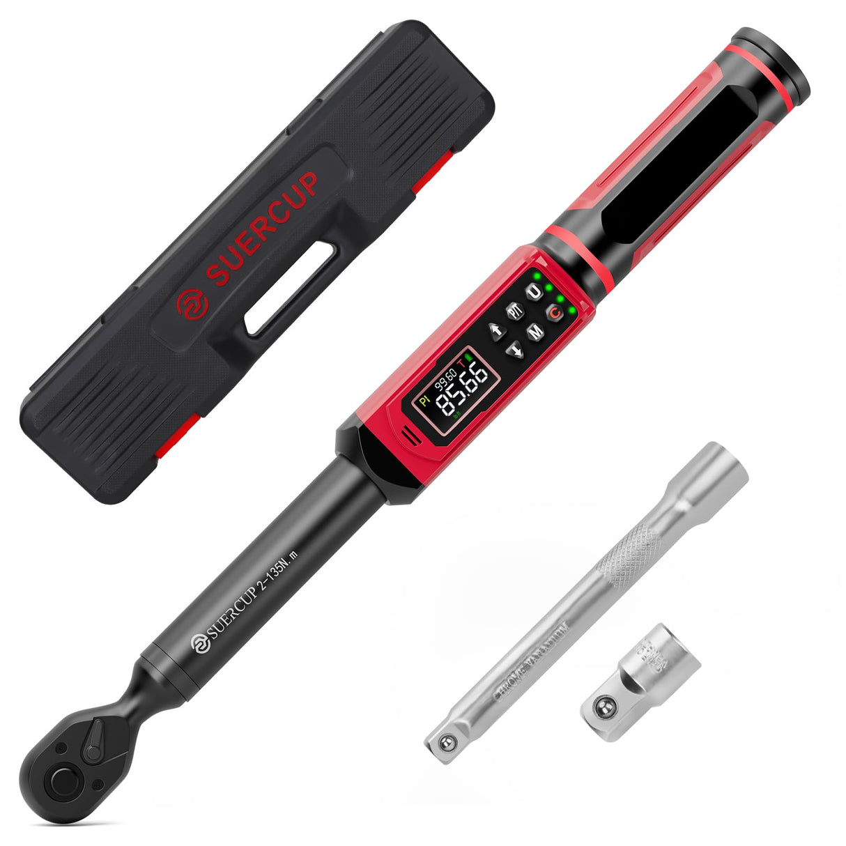 SUERCUP 3/8-inch Digital Torque Wrench(1.5-99.6Ft.Lb/2-135Nm) ±1% Accuracy Digital Torque Wrench with Vibration, Buzzer,LED Notification and Five Units of Measure, for Motorcycle, Auto Repair