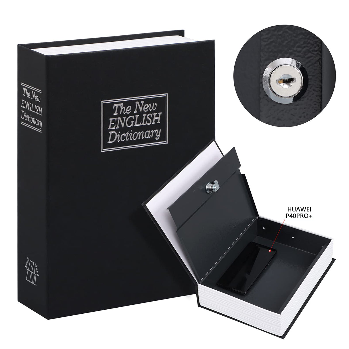 KYODOLED 10.5 Inch Diversion Book Safe with Key Lock, Secret Safe Metal Lock Box,Money Storage Collection Box,10.5" x 7.8" x 2.6" Black Extra Large