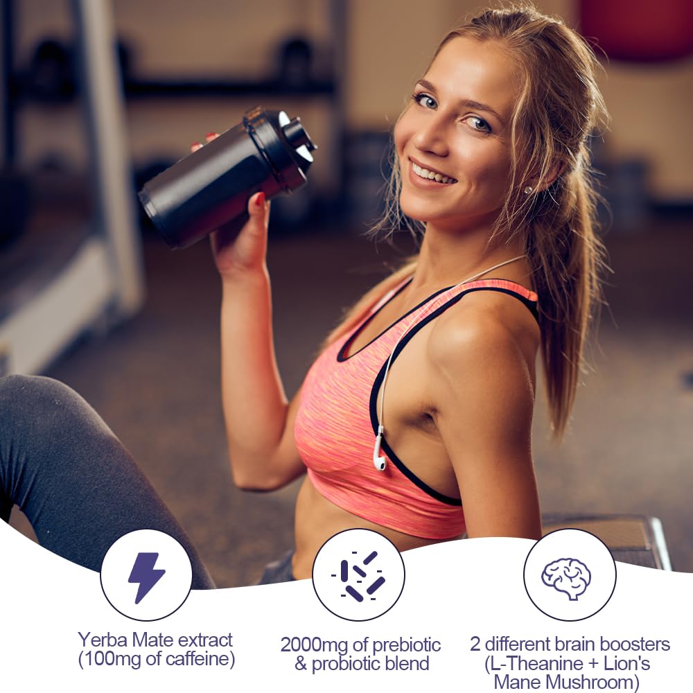 Yerba Mate Instant Powder, 3-in-1 Super Drink Clean Energy, Brain Fog Buster, Supports Energy, Focus and Gut Health, Peach Mango Flavor.