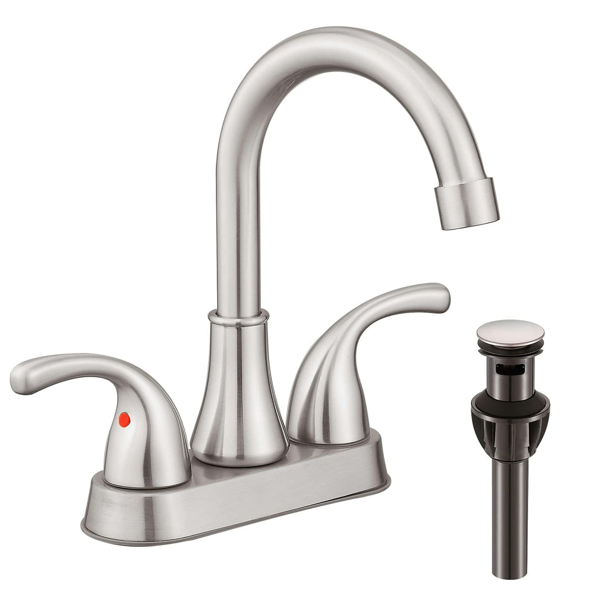 Bathroom Sink Faucet FRANSITON 4 Inch Faucet 2 Handle Bathroom Sink Faucets Lead-Free Brushed Nickel Bath Sink Faucets with Pop-up Drain Stopper and Supply Hoses