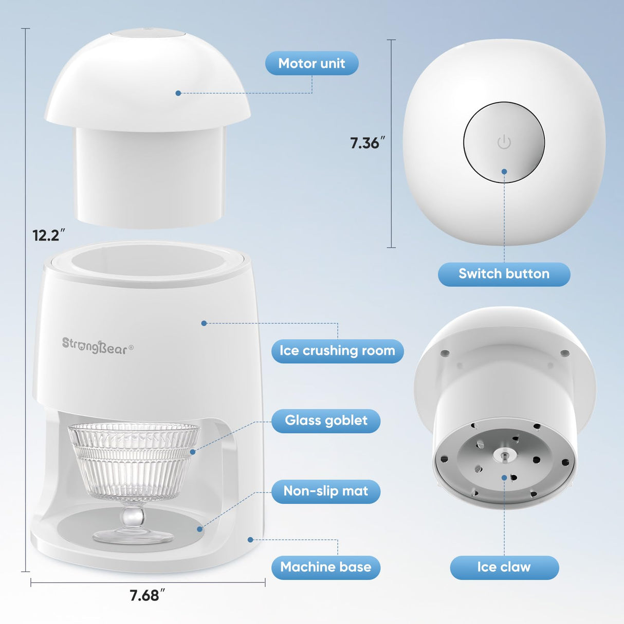StrongBear Snow Cone Shaved Ice Machine, Electric Ice Shaver Slushie Machine, Snowcone Maker for Kids Birthday Party, House Warming Gifts New Home Decor, Best Christmas Gift Ideas, White