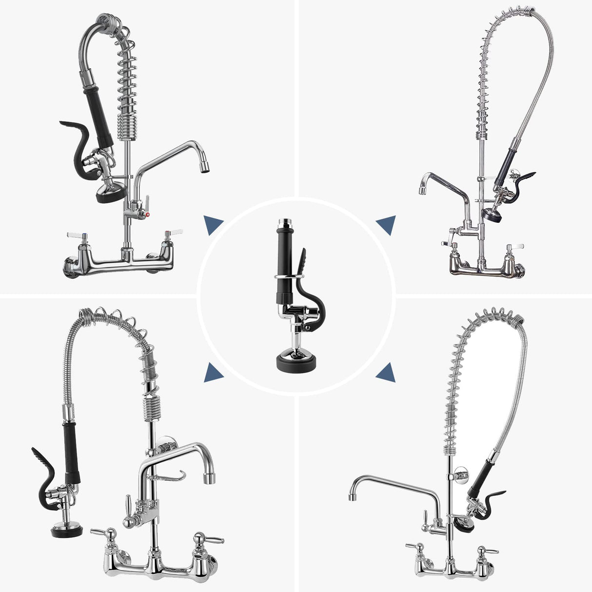Pre Rinse Sprayer Commercial Sink Sprayer Head,1.42GPM Spray Valve Dish Nozzle with Ergonomic Handle, Faucet Parts for Commercial Kitchen Faucet,Chrome Finished(Black)