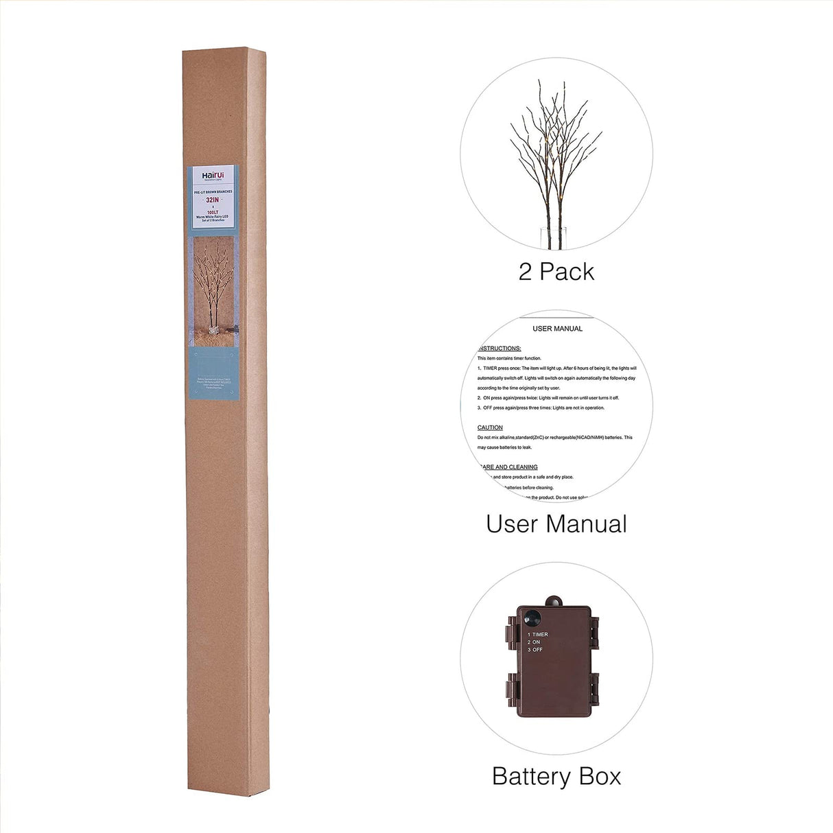 Birchlitland Lighted Brown Branches 32IN 100 LED with Timer Battery Operated, Artificial Tree Branch with Warm,Willow Branch Lights for Home Bedroom Fireplace Christmas Holiday Decoration