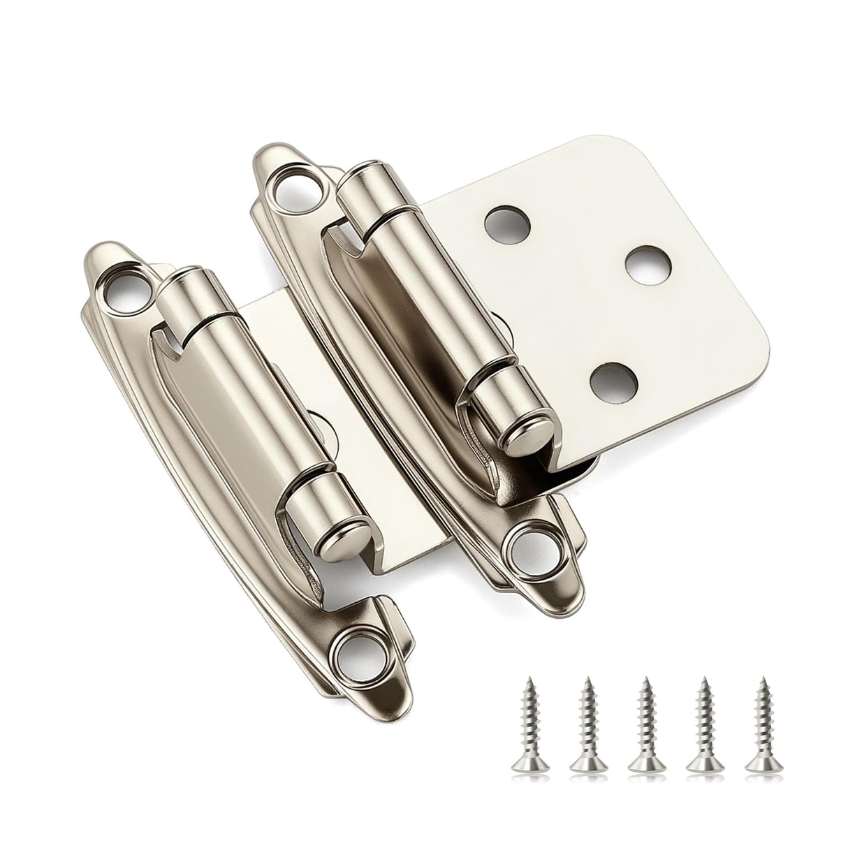 Ravinte 50 Pack (25 Pairs) 1/2 inch Overlay (Variable) Cabinet Hinges, Self-Closing Semi-Concealed Face Mount, Satin Nickel Decorative Hardware with Door Bumpers for Kitchen & Cupboard Doors, Silver