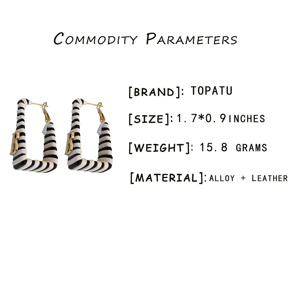 TOPATU Designer Earrings for Women - Alloy Letter B - Clip-on Stud Earrings - Black and White