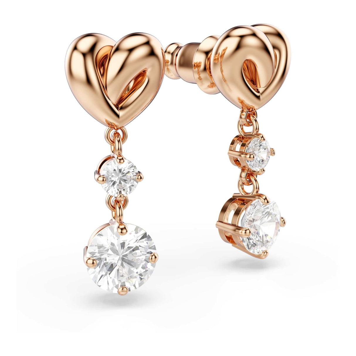 Swarovski Lifelong Heart Drop Pierced Earrings for Women, Set of White Crystal Heart Design Earrings with Rose-Gold Tone Plating