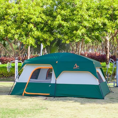 KTT Extra Large Tent 10-12-14 Person(A),Family Cabin Tents,2 Rooms,3 Doors and 3 Windows with Mesh,Straight Wall,Waterproof,Double Layer,Big Tent for Outdoor,Picnic,Camping,Family Gathering