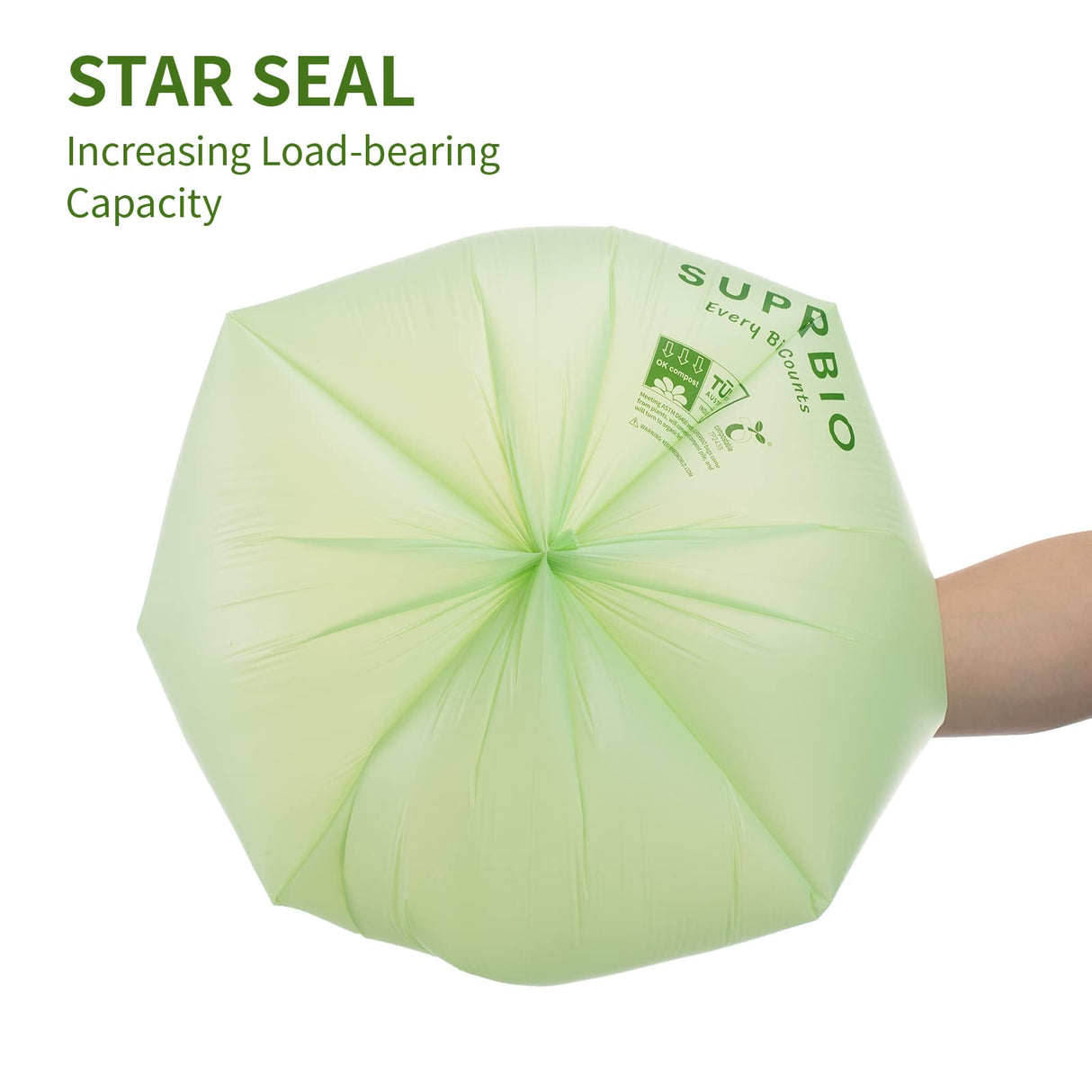 SUPERBIO 3 Gallon Compostable Food Waste Bags, 80 Count, Food Scrap Bags with Handles, ASTM D6400, BPI and OK compost INDUSTRIAL