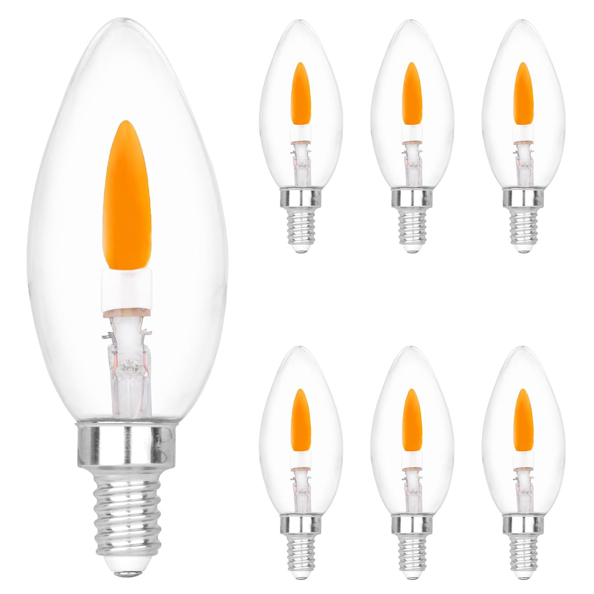 HEWA-Tech E12 Base C35 Flame Tip Flicker Bulbs - Crystal Clear Candle Light with Orange Glow Effect for Halloween/Christmas, E12 Non-Dimmable Chandelier Replacement Bulbs, 6-Pack (C35E12 Clear)