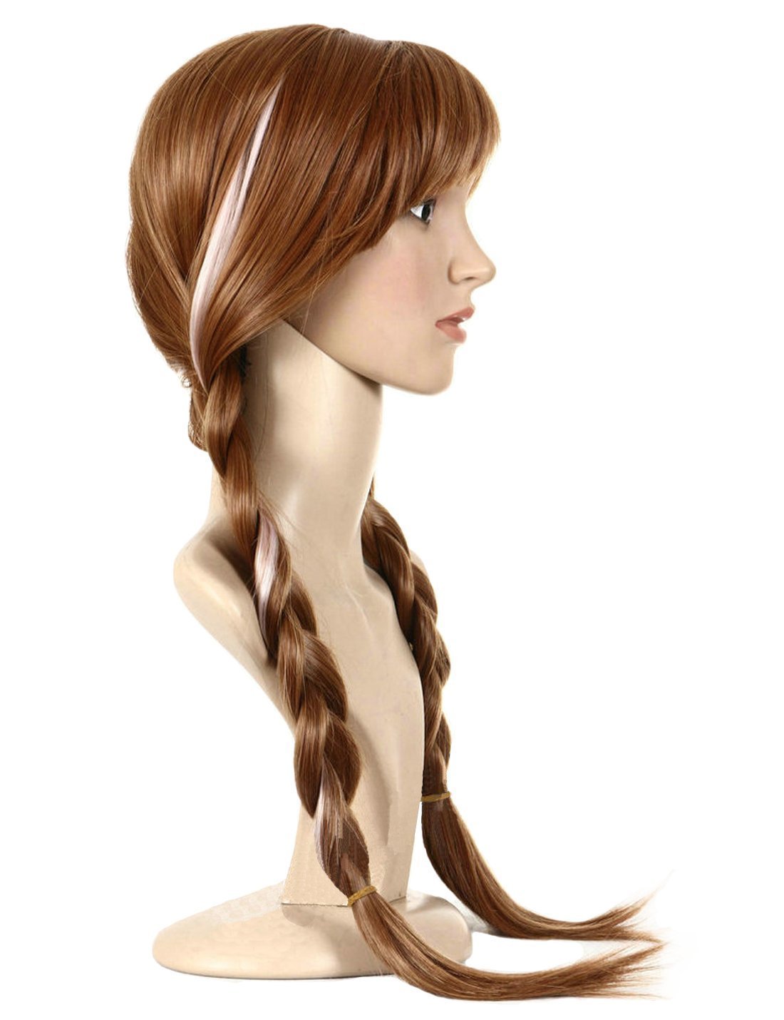 ANOGOL Hair Cap+ Brown Pigtail Princess Wig for Women Braided Brown Cosplay Wigs Auburn Highlighted Braids Women Hair for Princess Costume Cosplay Party Double Braids Anna Wig for Halloween Christmas