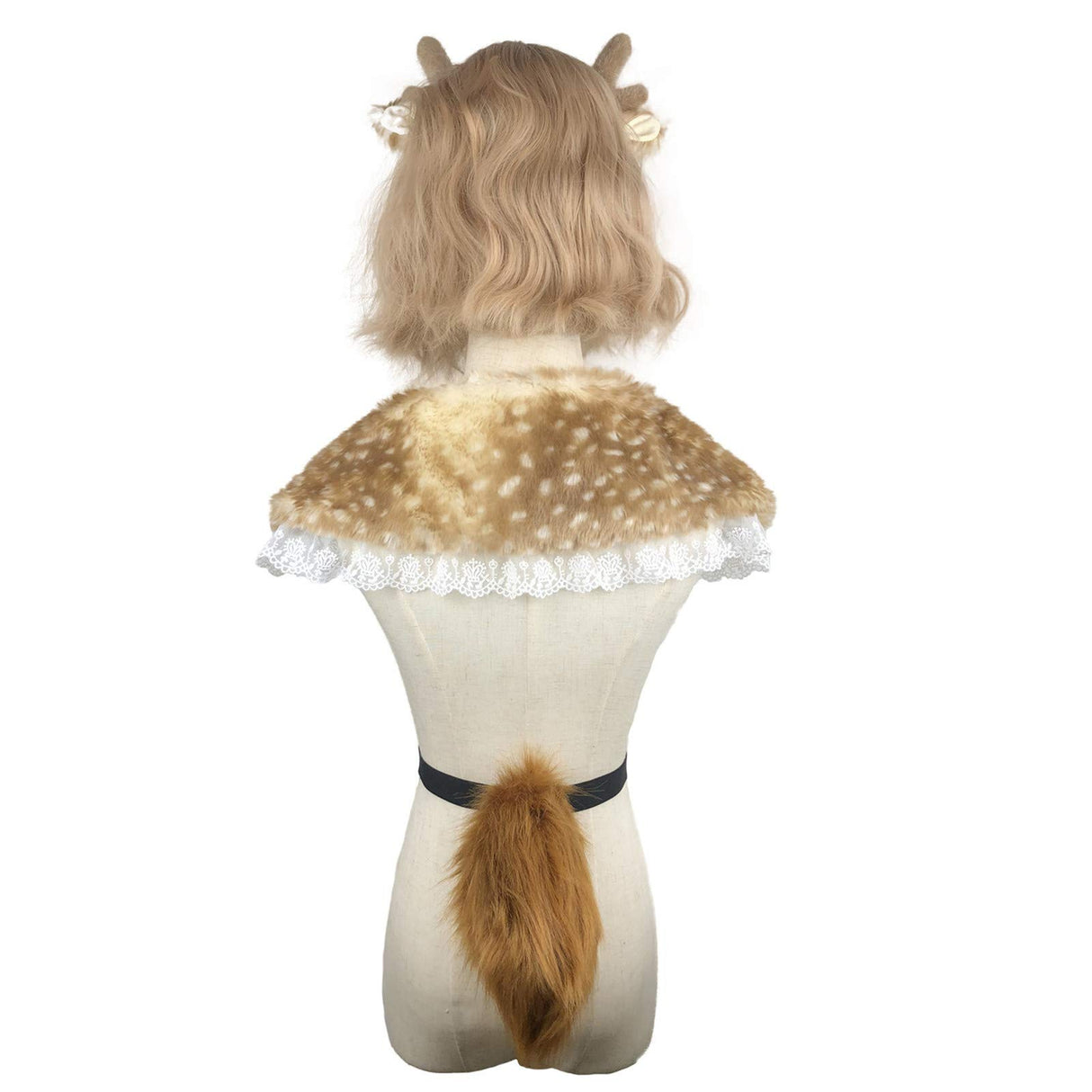 LittleLuluda Antlers Reindeer Headband Tail Set with Shawl for Christmas Halloween Cosplay Party